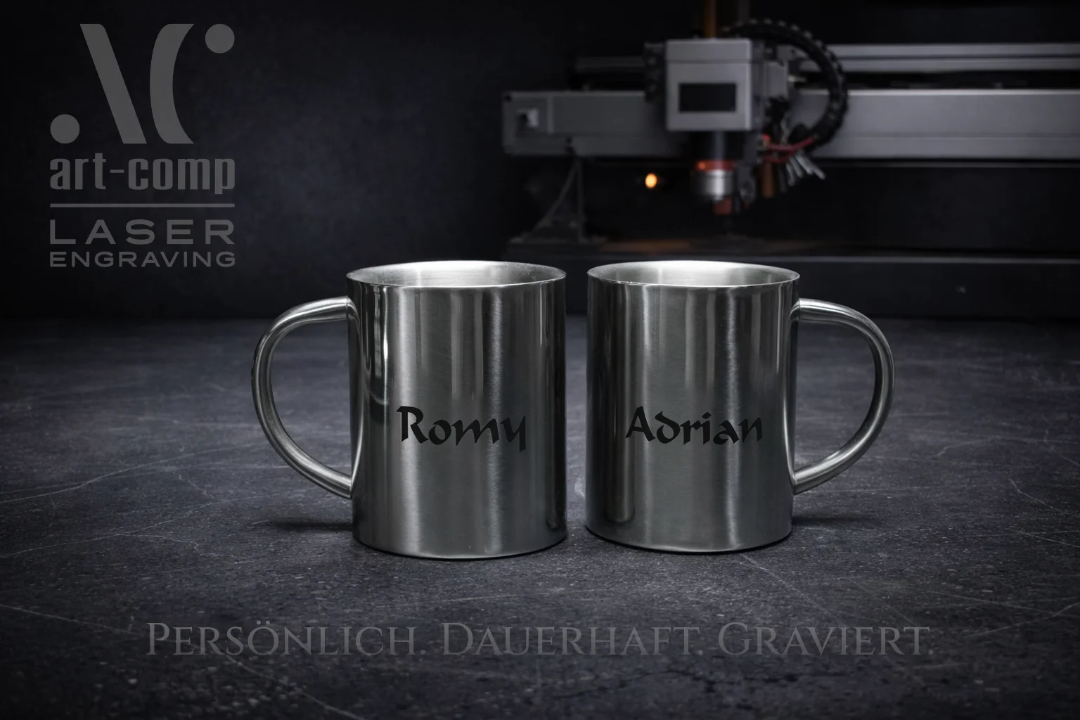 Lasergravur auf Edelstahltassen